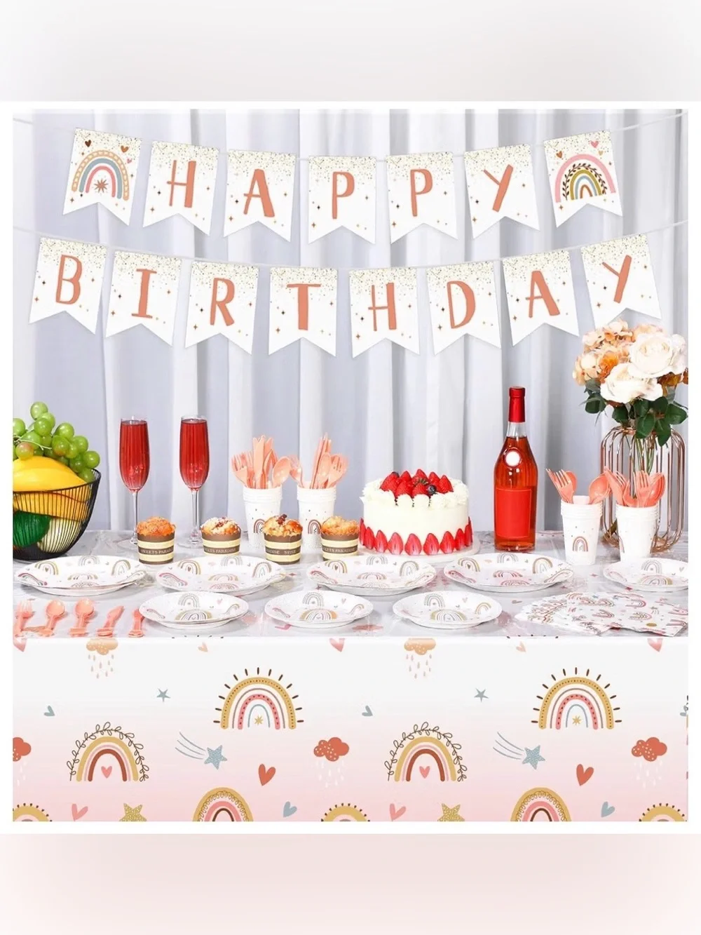 New Boho Rainbow Birthday 145 Piece Party Supplies (2 Sets Available)
